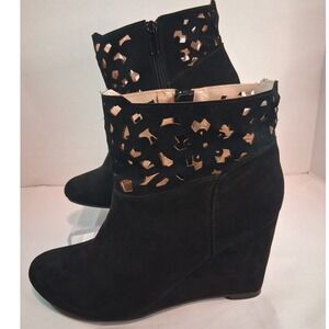Torrid Black Suede Cut Out Wedge Ankle Boots Women's Size 11W